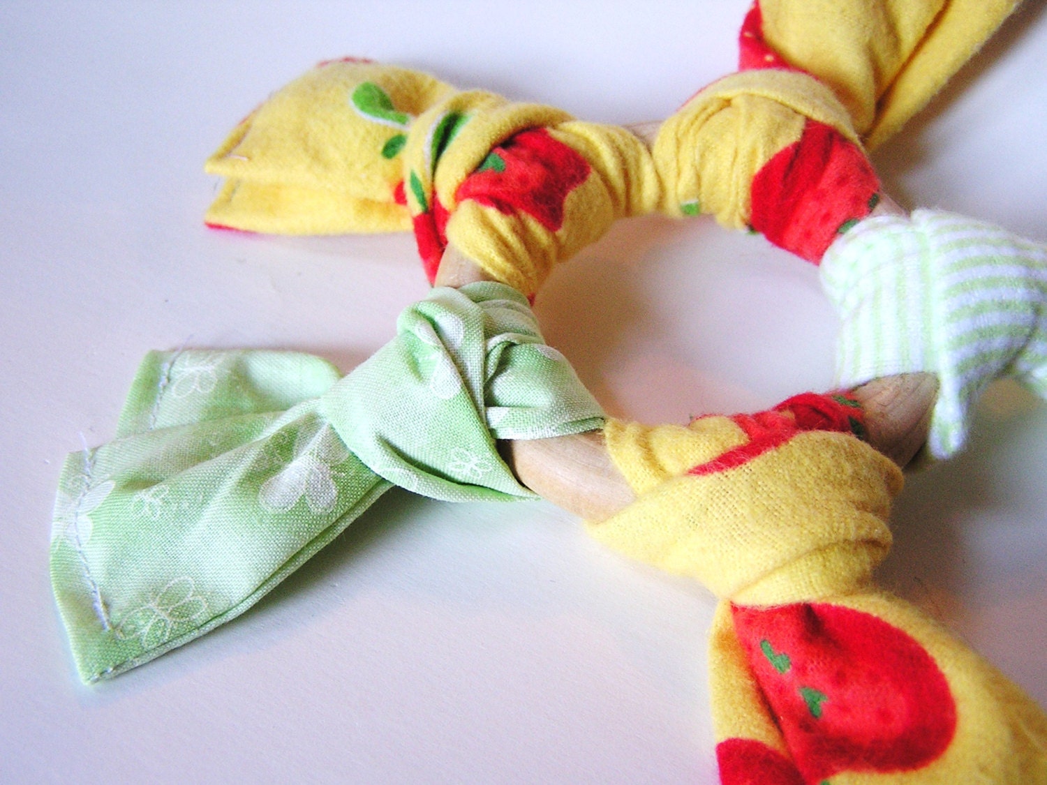 Waldorf-Baby-TeethingToy-Wood Toy- BITE ME- APPLE- Wood n Fabric Ring Baby Teething Relief Toy