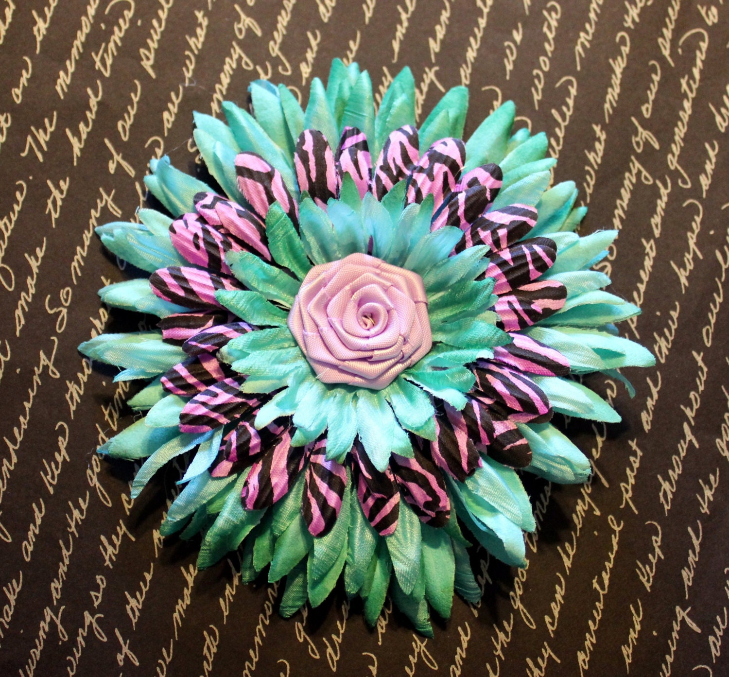 Turquoise & Purple Zebra Print Daisy Flower Hair Clip - Pin Up Hair Accessory