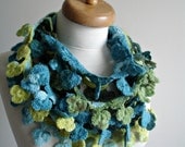 St. Patricks Day  Clover and Shamrocks, Green Shades  Long Scarf With Clovers,  Ready to Ship