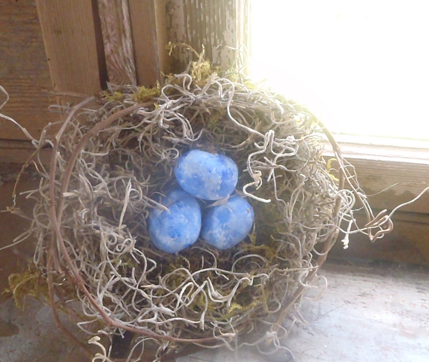 ONE OF A KIND - Blue Egg and Twig Shabby Chic Nest - Mixed Moss Nest