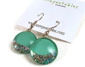 Sea Foam Green Easter Glitter Nail Polish Dangle Earrings, Pastel Green Teal Circle Earrings,  Glitter Drop Nail Polish Jewelry - Unrepeatables