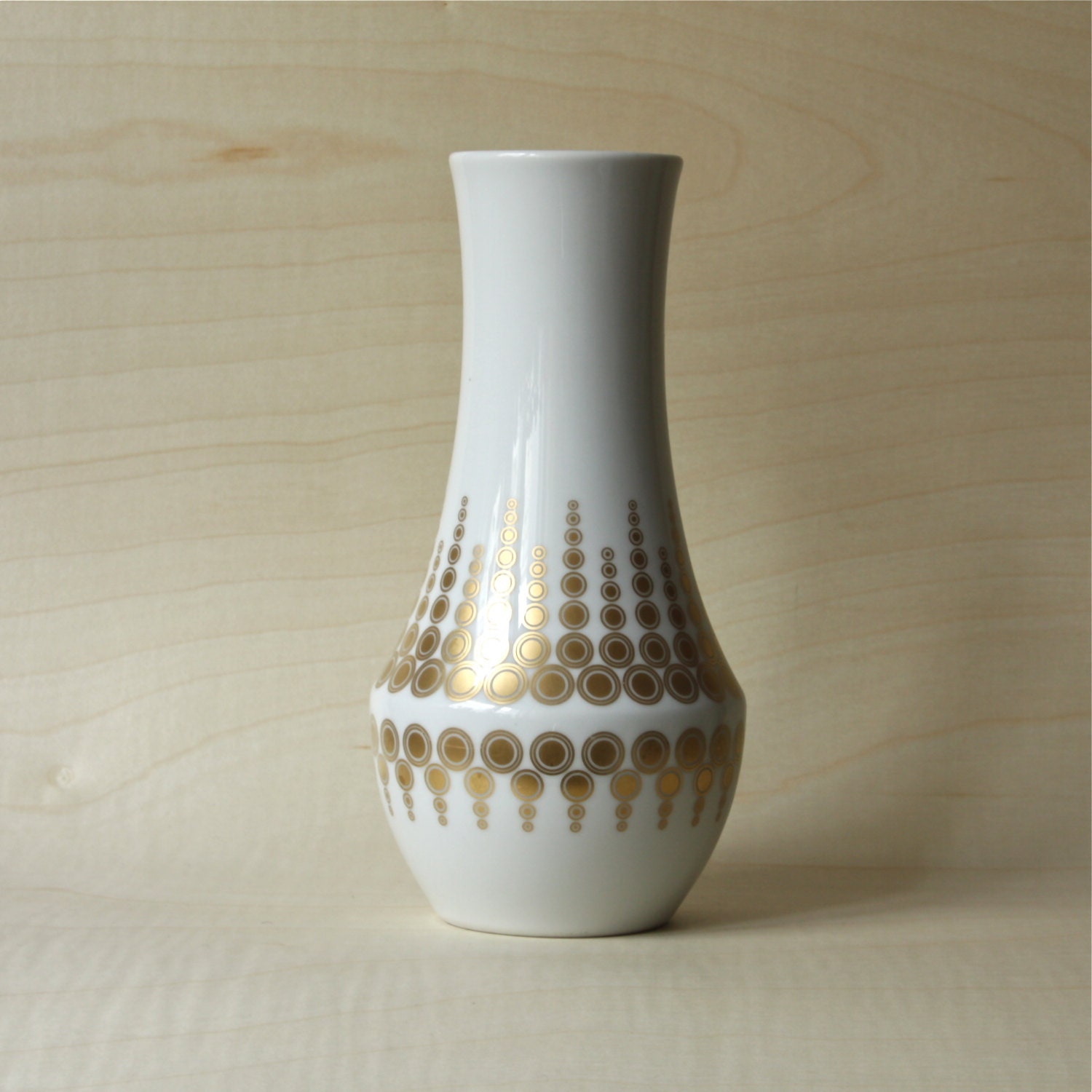 Vintage White and Gold Porcelain German Vase by Heinrich