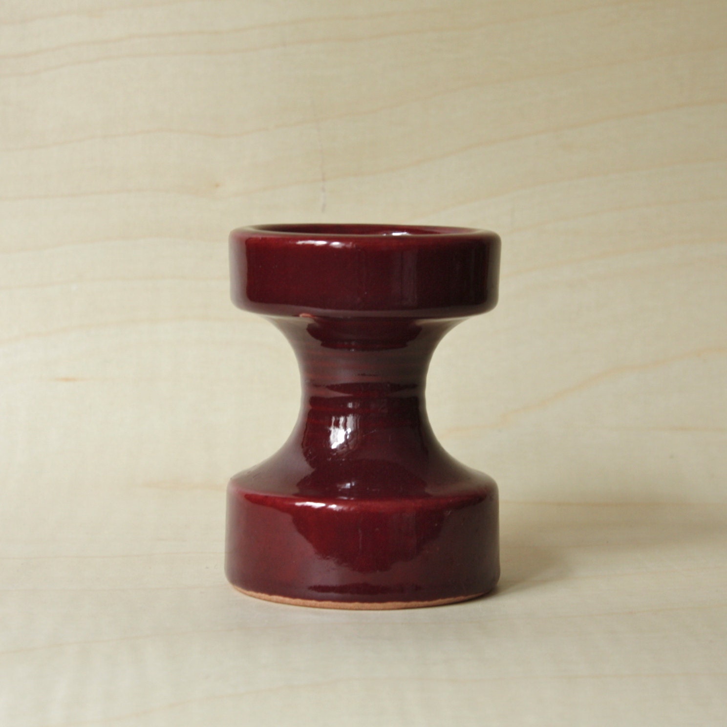 Vintage West German Pottery Steuler Burgundy Candle Holder Designed By Cari Zalloni