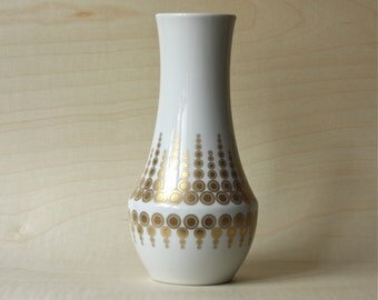 Vintage White and Gold Porcelain German Vase by Heinrich