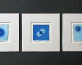 Itty Bitty Mitosis - set of 3 watercolor paintings - blue and white