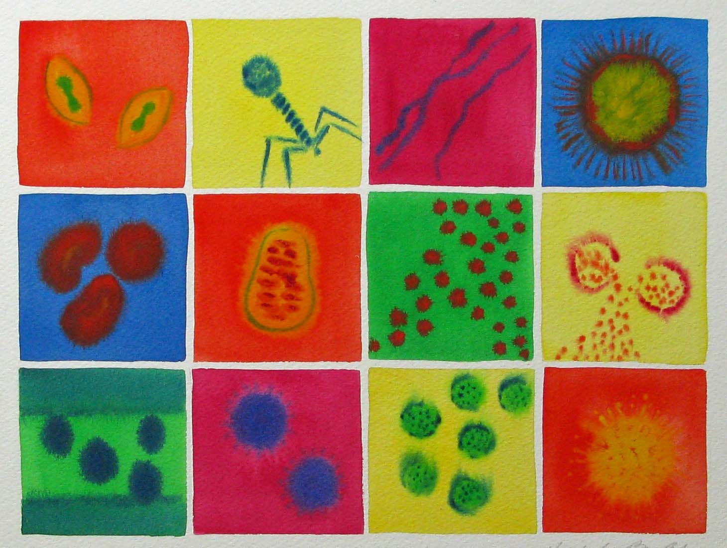 Beautiful but Deadly 6 - original watercolor of viruses