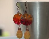 Yellow Lampwork and Red Glass Earrings