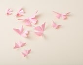 3D Wall Butterflies, 10 Seashell Pink Metallic Butterfly Silhouettes for Girls Room, Nursery, and Home Art Decor