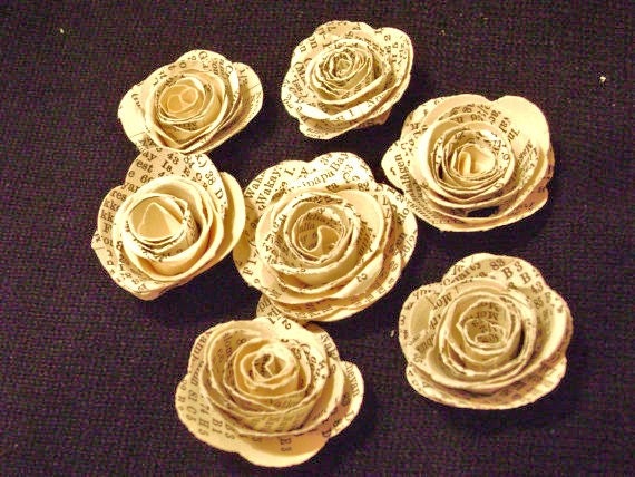 Vintage atlas map book index page spiral paper roses set of 12