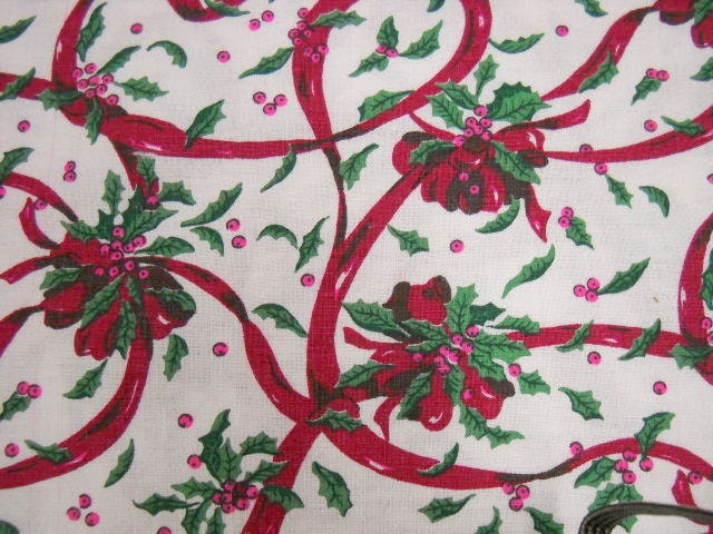 Holiday Print Fabric, Christmas Fabric, Yardage, Sewing Notions, 1 7/8 yard Remnant, Burgundy, Green