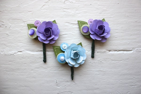 Paper Flower Boutonniere, Wedding, Purple, Blue, Rose