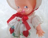 Kewpie Doll in Dress with Bonnet Shoes Appliqued Embroidered Hearts