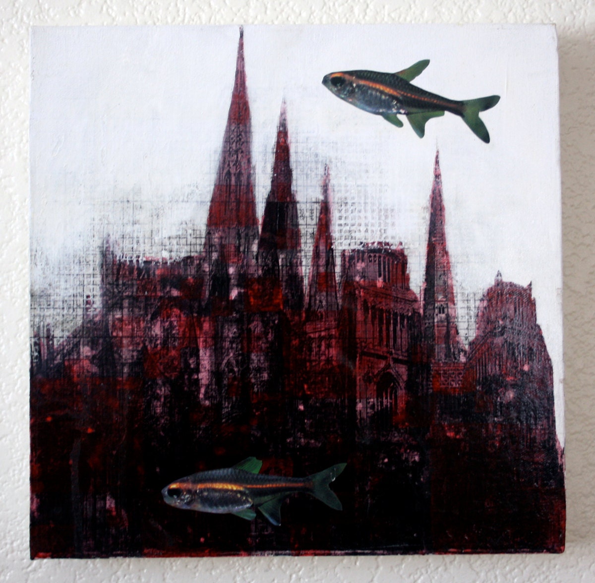 Two Fish Mixed Media Collage 12 x 12 inches