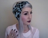mint teal aqua and black LEOPARD print stretchy knit jersey turban headband