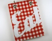 Recycled Notepad - Refillable Notebook - Red and White Gingham - Eat - Food - Kitchen - Collage Cover Design by Rags and Bones