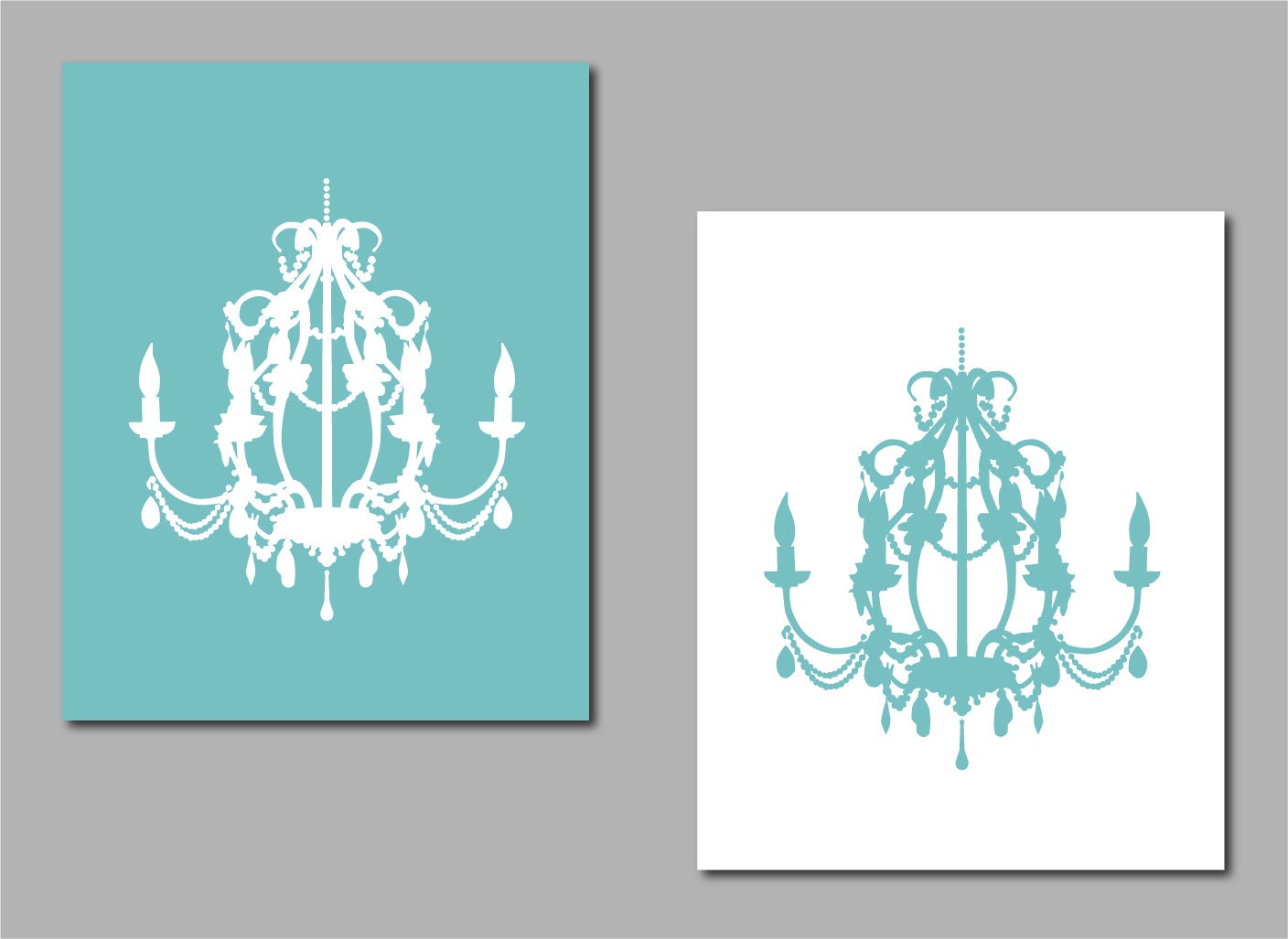 Modern Chandelier Silhouette Duo - Set of two prints - Perfect for modern nursery, bathroom or dining room -8"x10"