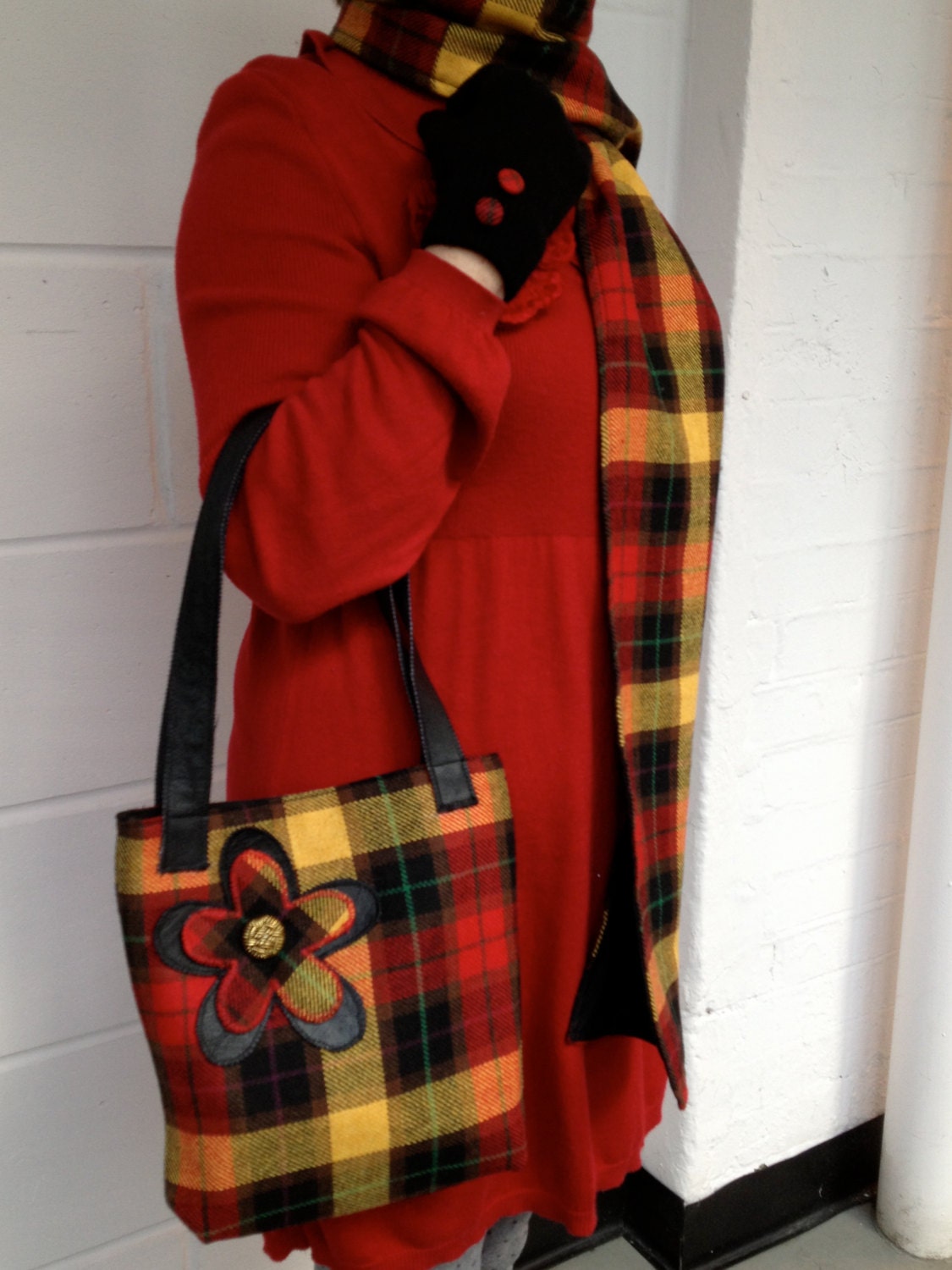 Matching Tartan Bag , Gloves and Scarf  Set