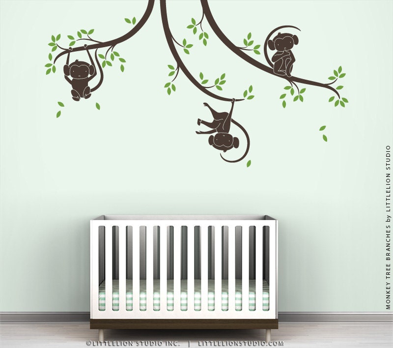 Monkey Tree Branches Wall Decal by LittleLion Studio - Duotone