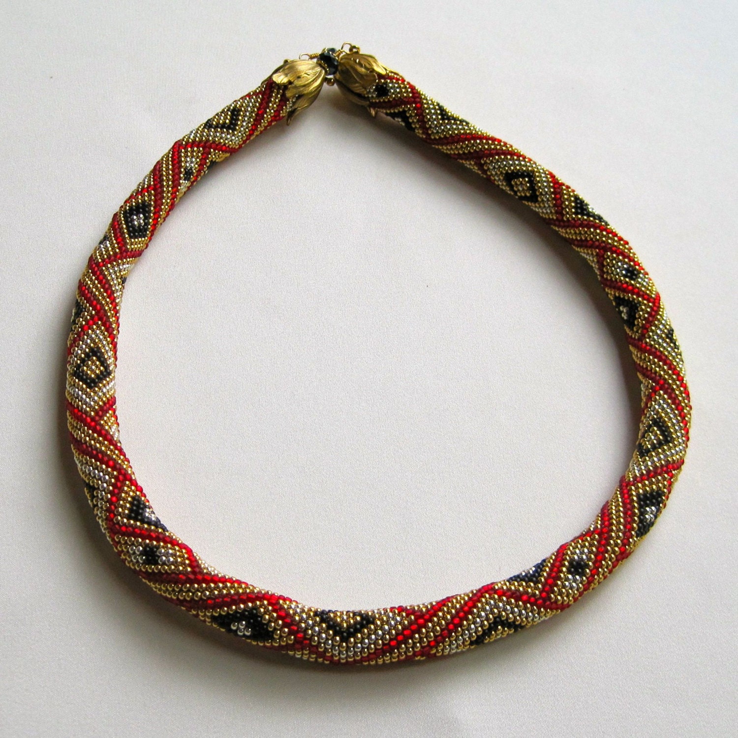 Bead Crochet Necklace Pattern:  Diamonds Royale Bead Crocheted Necklace Pattern