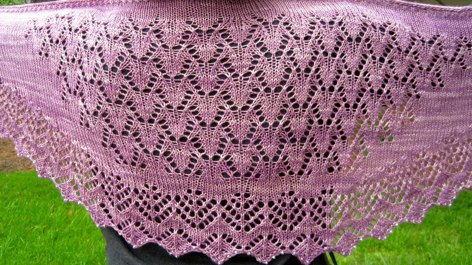 Knit Shawlette Pattern:  Barbara's Beaded and Lace Long Wingspan Shawlette