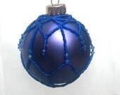 Blue Beadwork On Blue Eight Inch Glass Ball