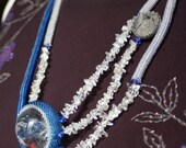 Quartz Crystal Sphere with Blue Topaz, Rutilated Quartz, Swarovski crystals, and seed beads, titled RAIN - OOAK