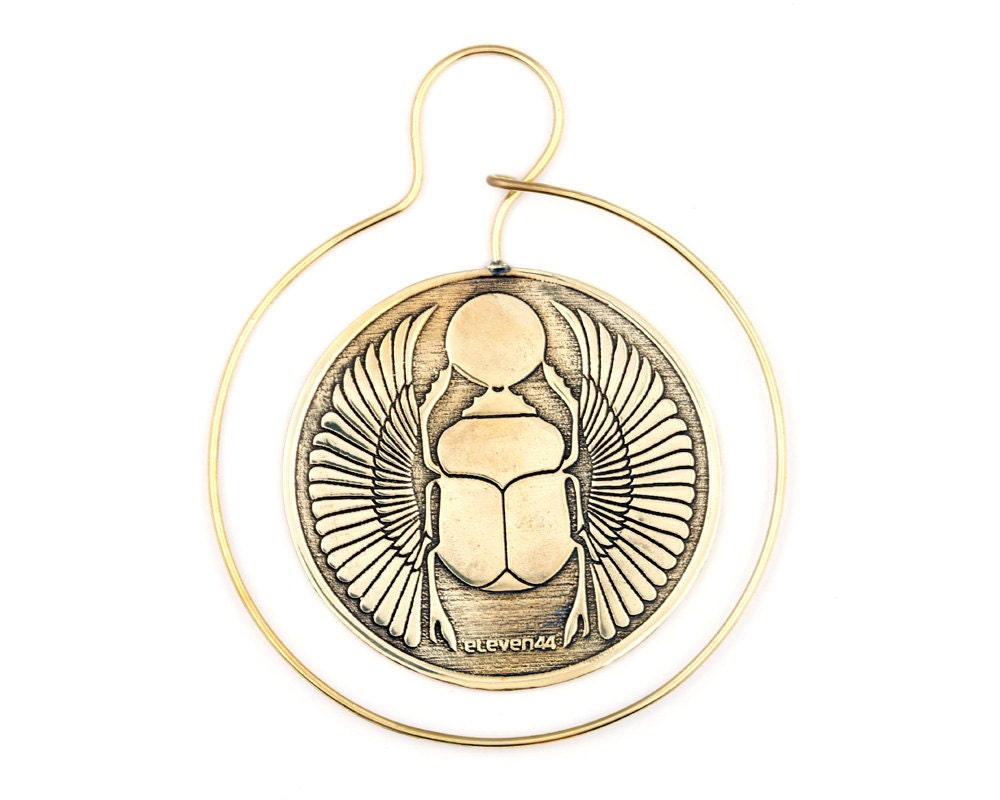 Hoop Earrings - Gold Hoop Earrings - Big Hoops - Scarab Earrings - Scarab