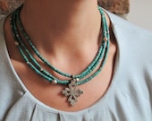 Statement Necklace - Natural Turquoise and Thai Silver - Ethiopian Prayer