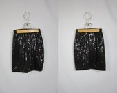 80s 90s Black Sequin Skirt Chic Flashy Club Mini . Small 26" Waist