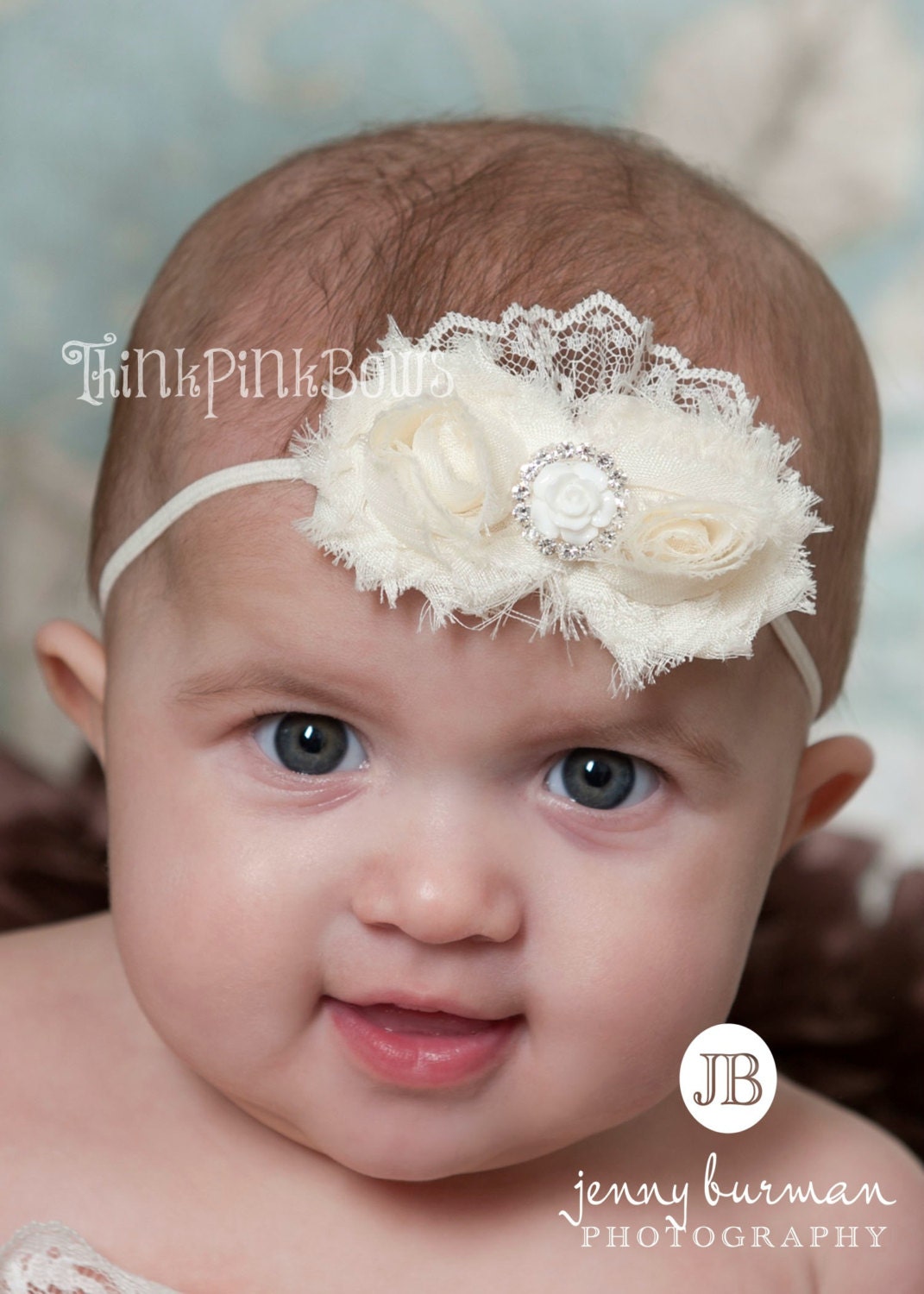Baby headband, Newborn Headband,Christening Headband,Baptism Headband, Ivory  Headband,Baby girl headband,Lace Headband, Baby Hair Bows.
