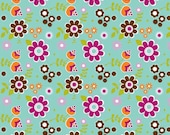 LITTLE MATRYOSHKA Cotton Fabric - Floral in Aqua C3311 - Riley Blake - One Yard