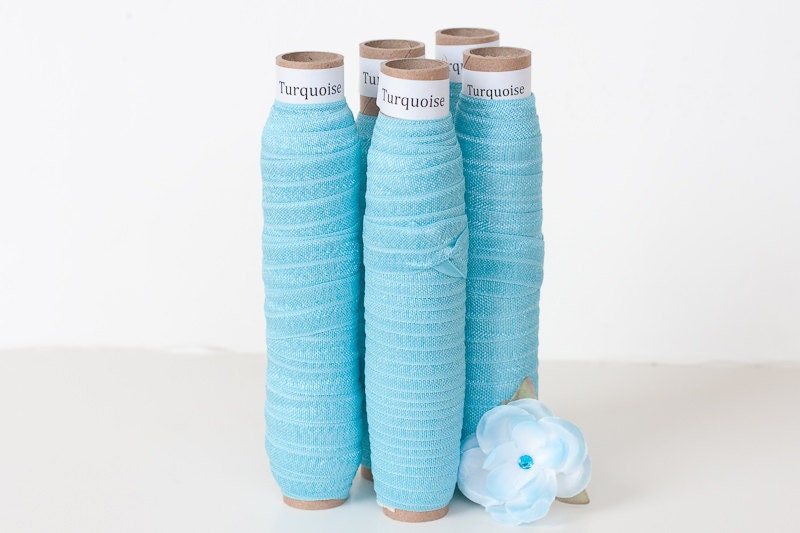 Turquoise Fold Over Elastic for Baby Headbands - 10 Yards of 5/8 inch FOE
