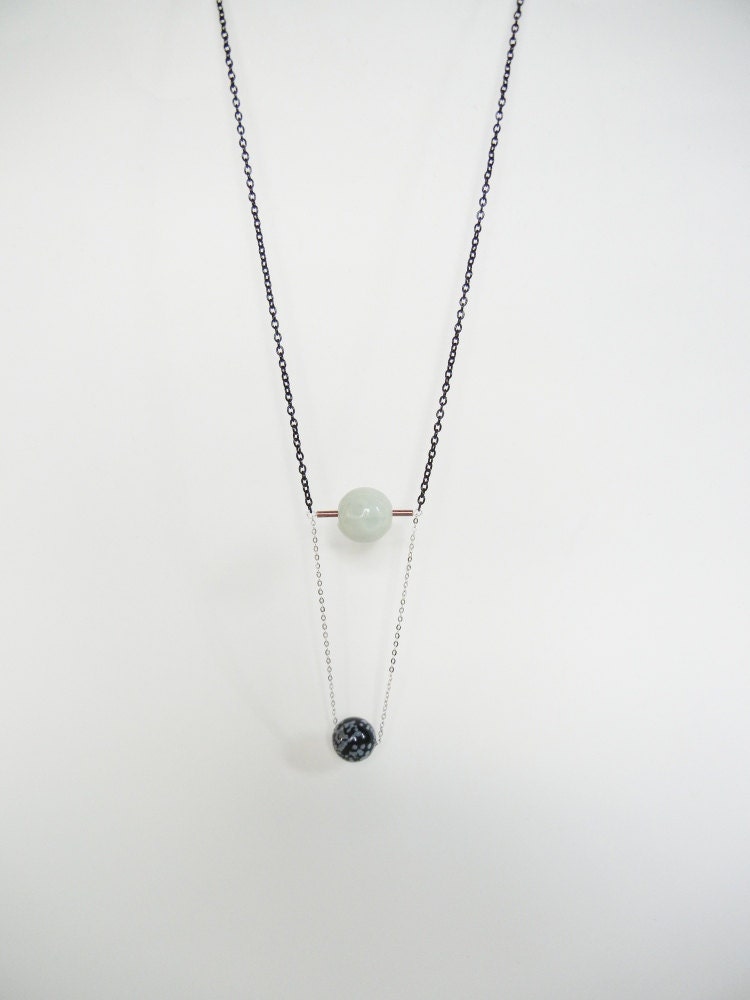 Ceramic & Snowflake Obsidian Necklace