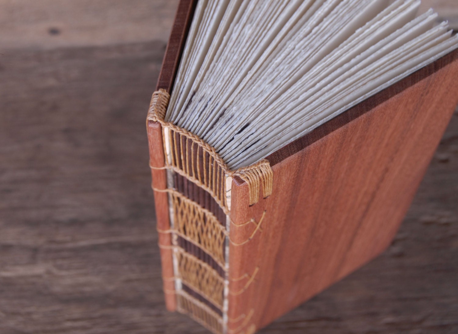handmade journal - unique mahogany wood book - rustic travel memory book red orange  rust fall - ready to ship
