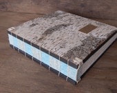 woodland guest book -  custom birch bark wedding wood book - rustic cabin personalized blue gray-made to order