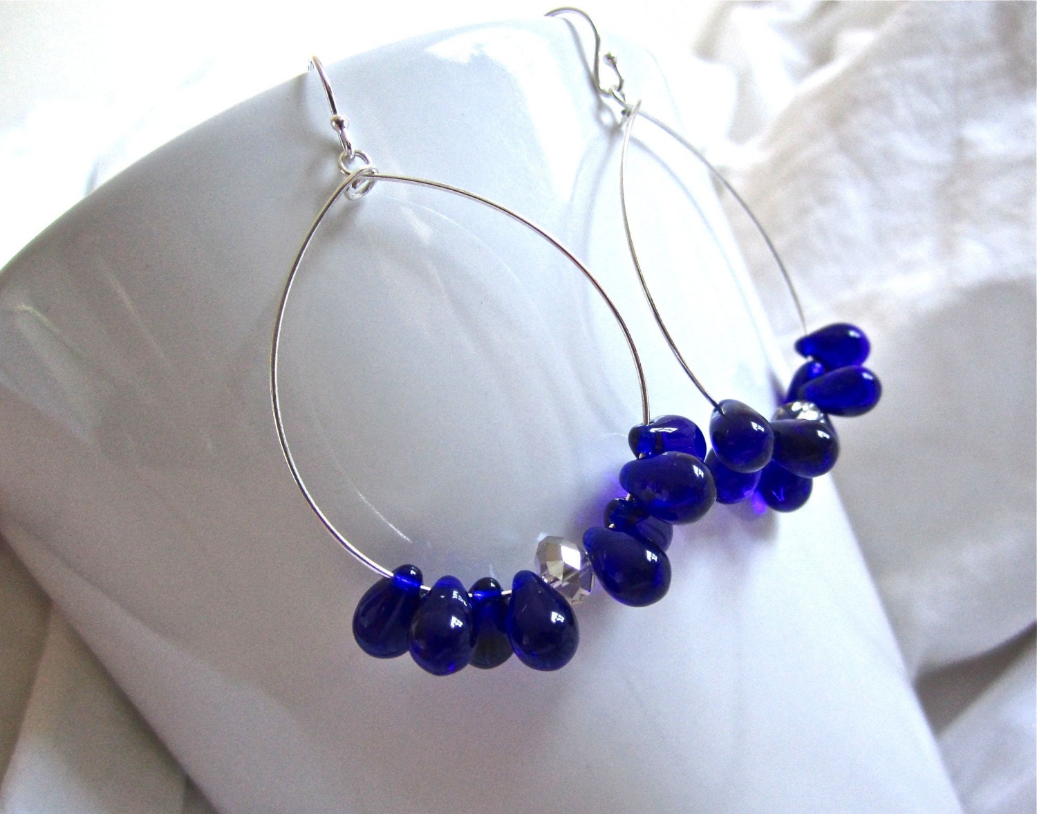 Cobalt Teardrop Crystal Earring Hoops