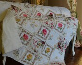 Summer Rose Rag Quilt, pink, yellow and green