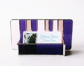 Contemporary Stained Glass Business Card Holder Dark Purple Pink Rose Mauve Art Glass Modern Desk Accessory Handmade