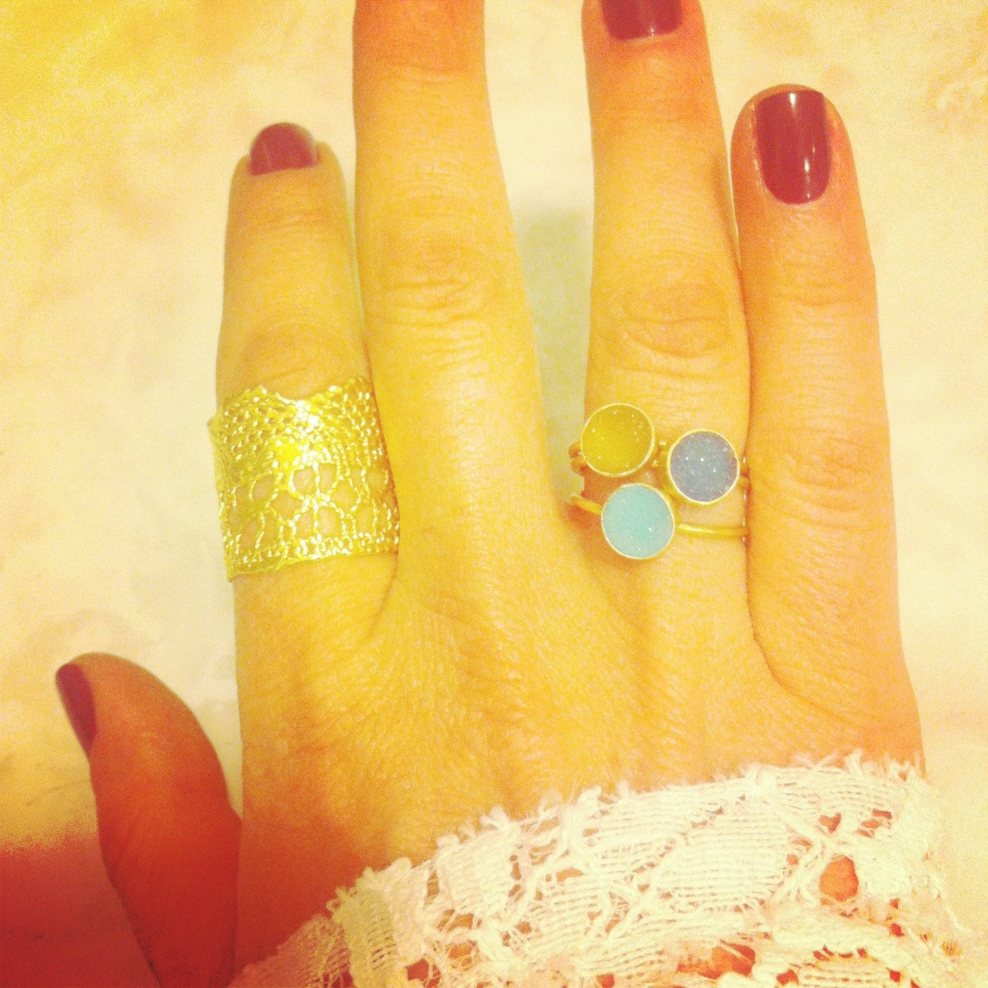 Stackable Delicate Druzy Rings Gold Band Size 7.5