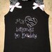 Custom Boutique Rhinestone Crystal Bling My Heart Belongs to Daddy Ribbon Ruffle Tank Shirt  Father's Day Pettiskirt Top Pettitop