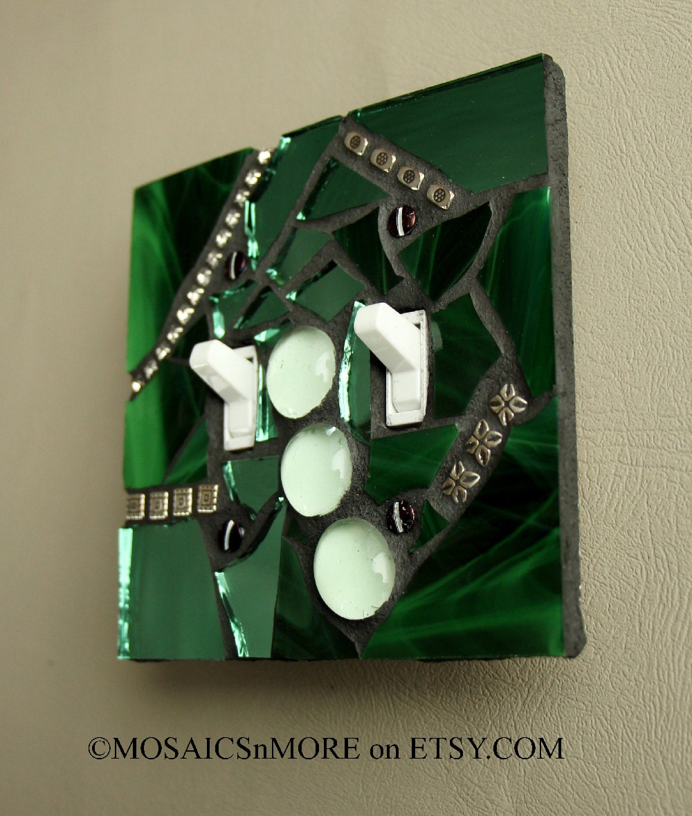 Hunter Green - Double  Handmade Mosaic Light Switch Cover Wall Plate