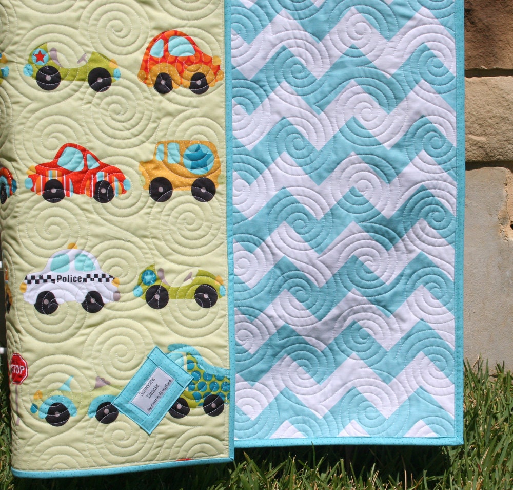 Chevron Boy Quilt Baby Blanket Transportation Cars Trucks