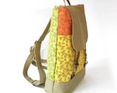 Yellow, Orange and yellowgreen herbs on  backpack / laptop bag / school bag / leather closure / front pocket , Design by BagyBags