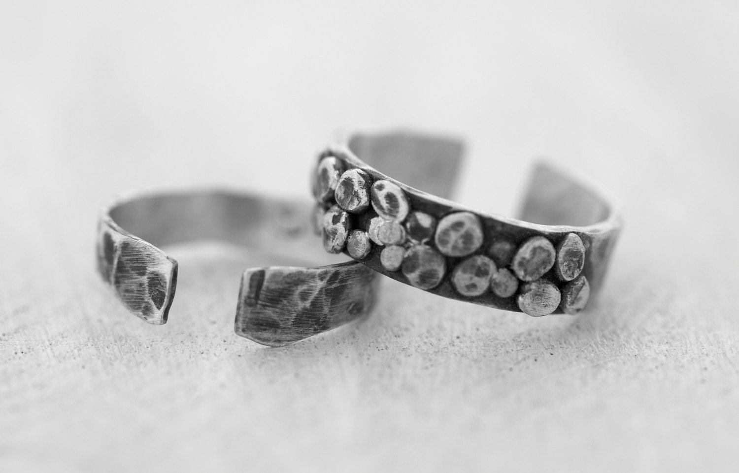Silver Gold Ring Set - Hammered Silver Rings - Oxidized Silver Gold Ring