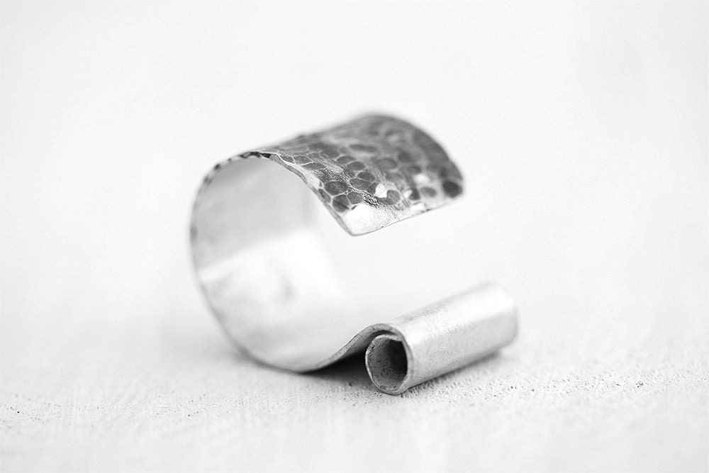 Hammered Silver Ring, wide silver band, adjustable silver ring, open silver ring