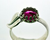8mm Ruby Ring, Sterling Silver Leaf Ring, Handforged Cocktail Ring, Red Gemstone Ring