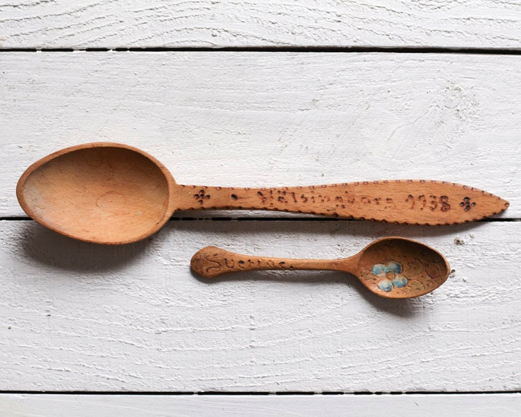 1938. Primitive Wooden Spoons with Pyrography