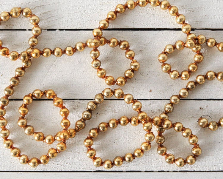 Vintage Mercury Glass Bead Garland - Tarnished Gold, 80 inch String