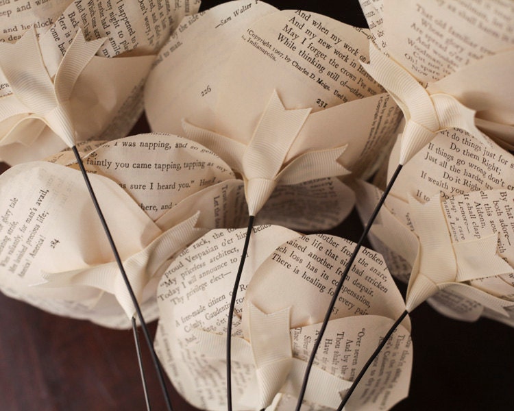 Poetry Roses - Paper Flowers made from Vintage Poetry Book Pages, One Half Dozen