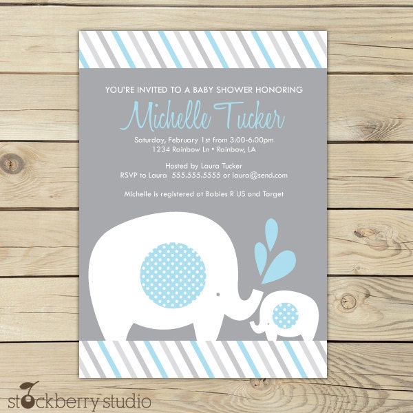 Elephant Baby Shower Printable Invitation Light Blue Gray Il_170x135